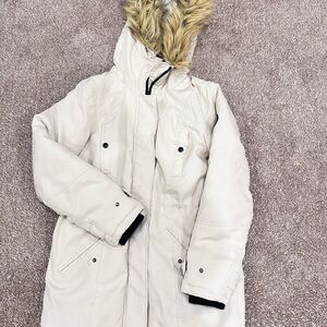 Vero Moda Cream Parka with Faux Fur Hood